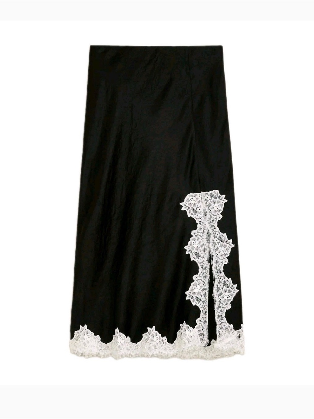 J. Crew Black Gwyneth Midi Lace-Trim Slip Skirt.